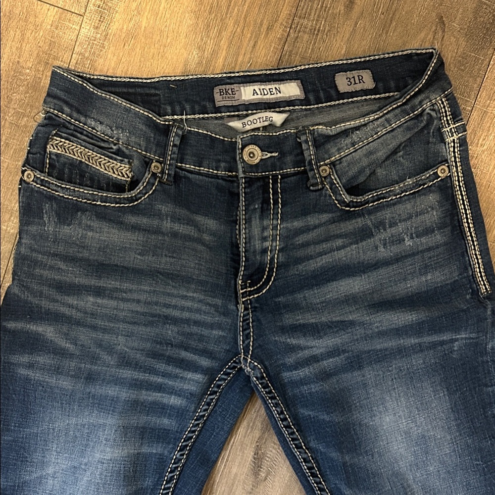 BKE Aiden mens Dark Blue Bootcut Jeans